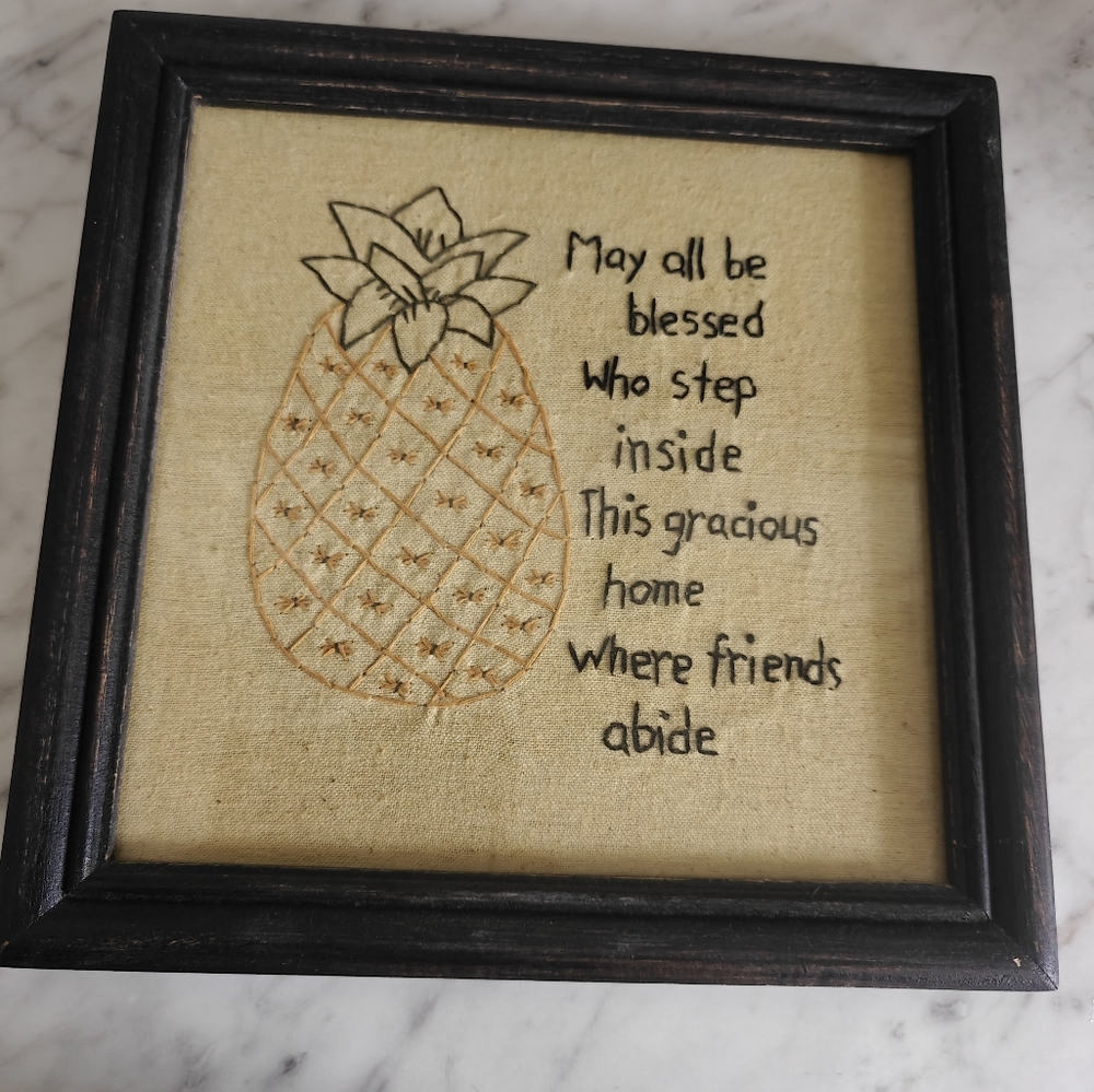 New Pineapple Stitched Picture Where Friends Abide Sampler Primitives by Kathy
